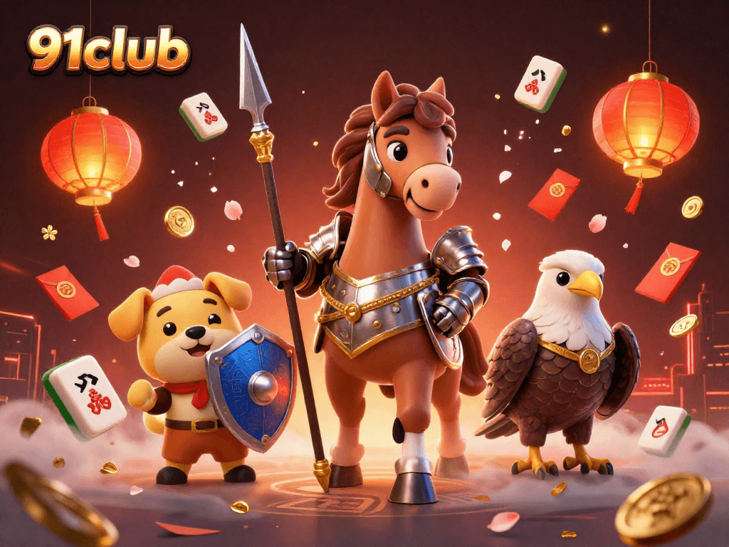 Engage with 91club's thrilling gaming experience featuring knights, luck, and vibrant casino elements.