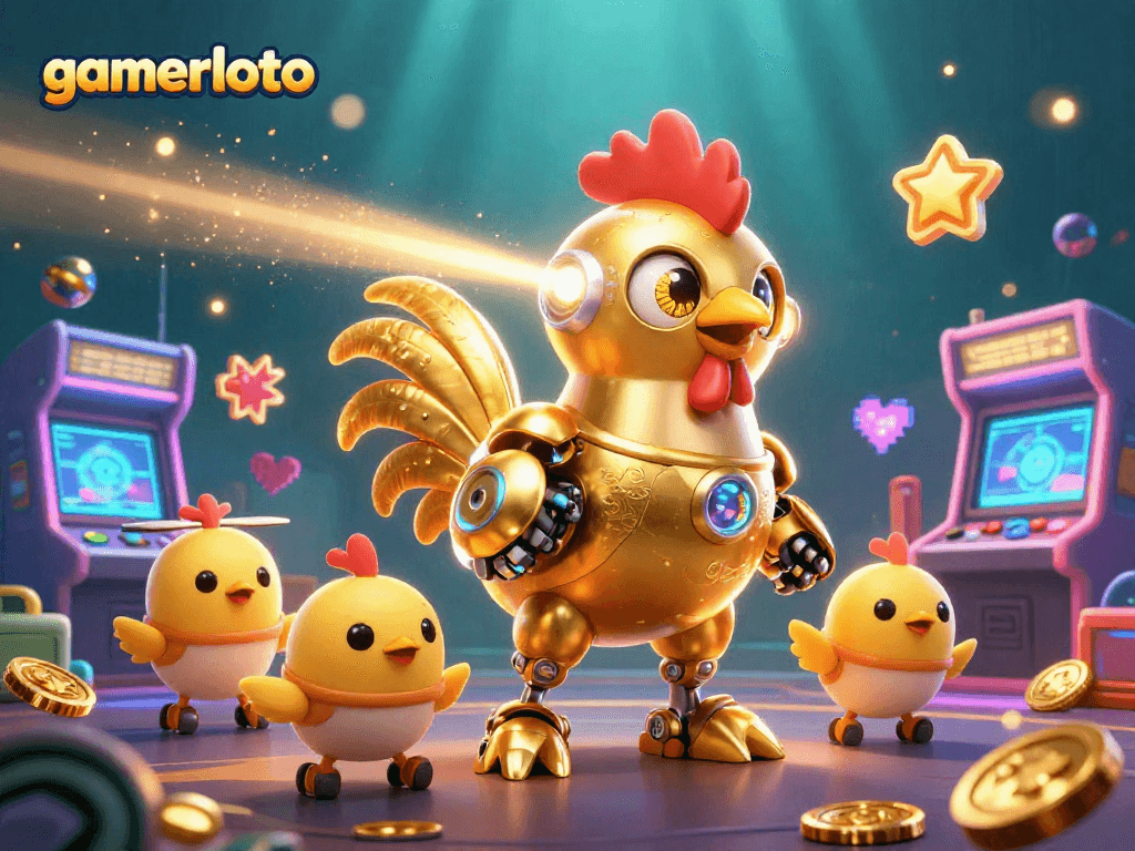 Experience the excitement of gamerloto with vivid 3D illustrations showcasing casino games and characters.