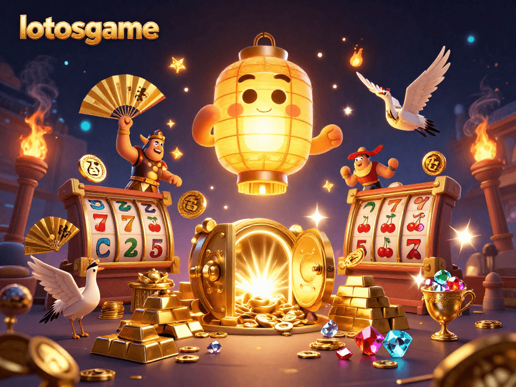 Experience the thrilling lights and action of lotosgame in this vibrant casino scene.
