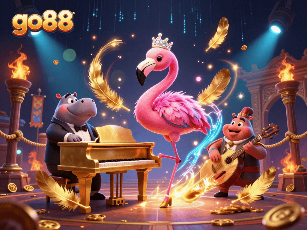 Join the fun at go88 with vibrant casino characters and dynamic game elements in a lively scene.