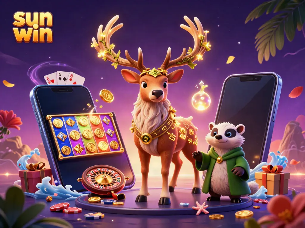Engage in thrilling slot adventures with sun win as golden coins and excitement erupt from a smartphone.