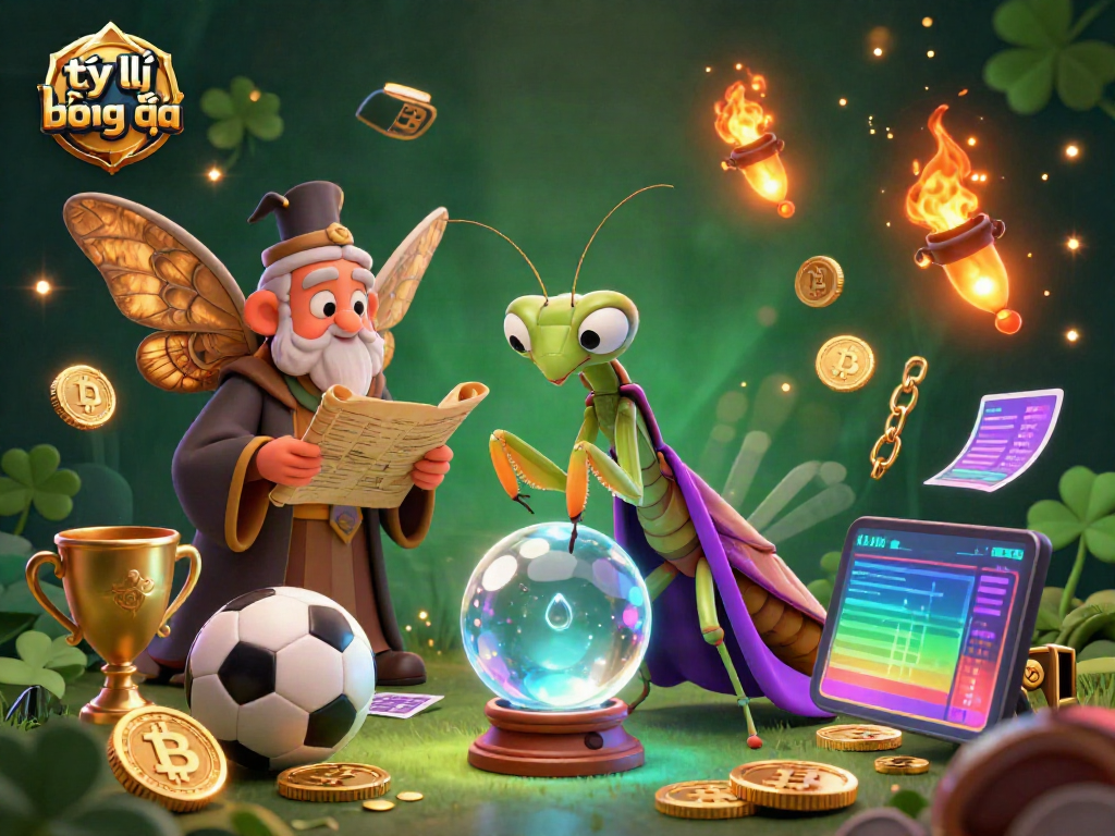 Sports betting visualization featuring tỷ lệ bóng đá elements, dynamic scene with colorful betting items.