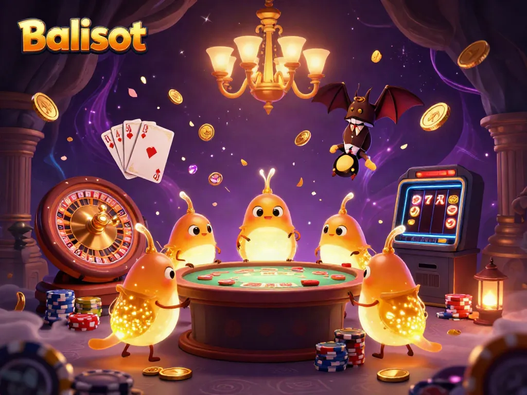 Balislot illuminates a vibrant cave casino scene with glowworms and dazzling gambling elements.