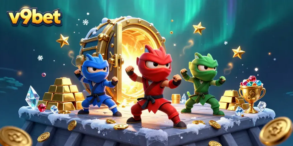 Experience the excitement at v9bet with our vibrant 3D ninja chameleons showcasing thrilling casino elements.