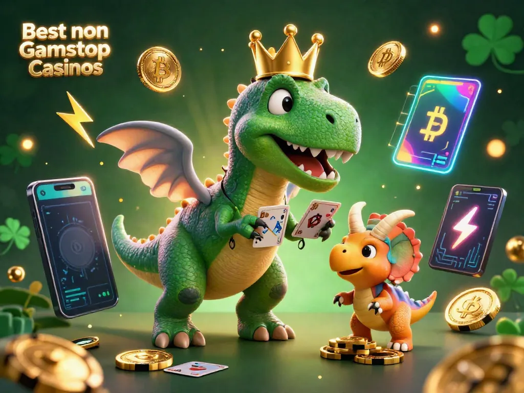 Featuring playful characters from Best non Gamstop Casinos engaging in a vibrant gambling scene.
