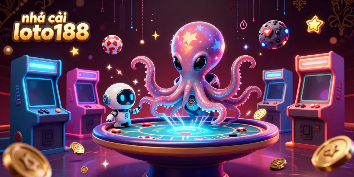 Experience the vibrancy of nhà cái loto188 with a lively scene of an alien octopus at a poker table.