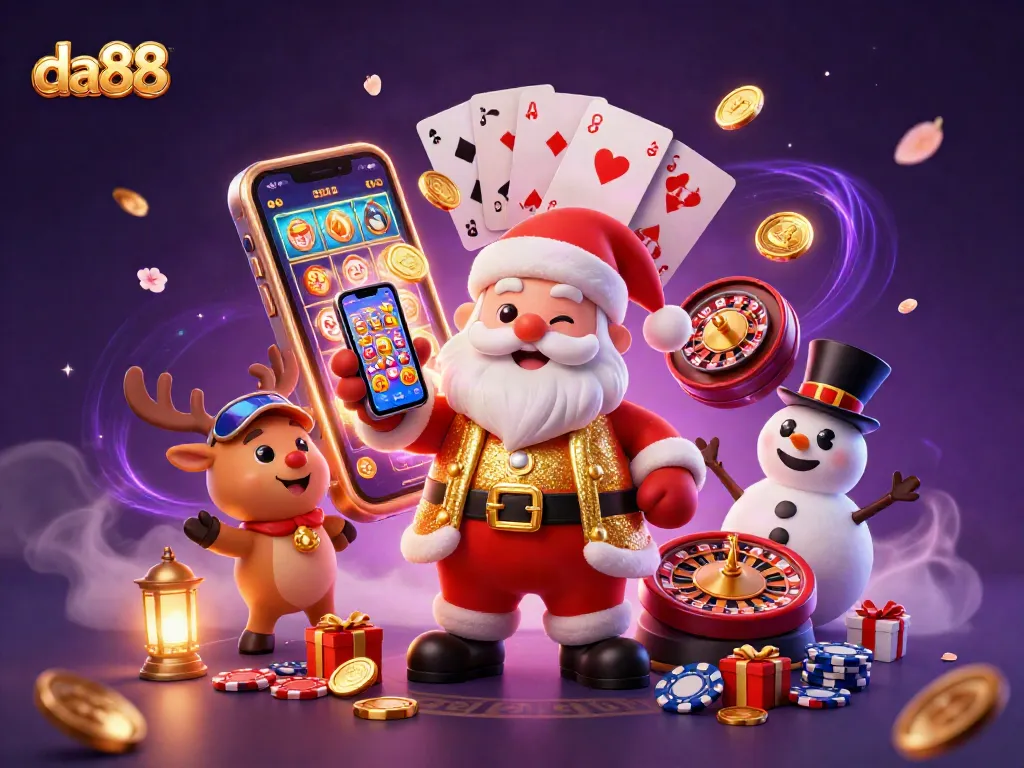 Experience the excitement of da88 with Santa and friends in a vibrant casino scene.