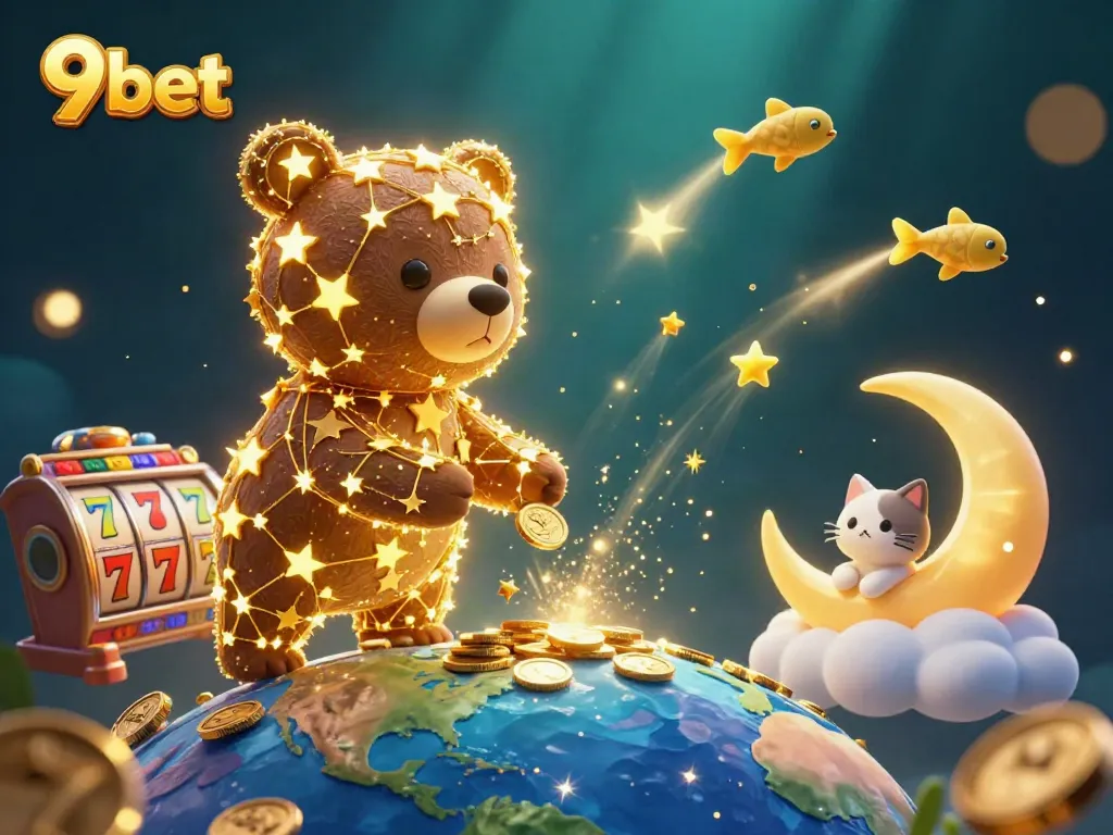 Experience exciting wins with 9bet illustrated through a dynamic 3D casino scene packed with action.