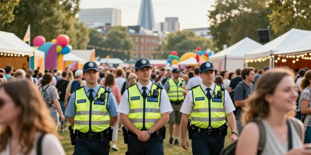 Event Security team ensuring safety at a London festival, community-focused service.