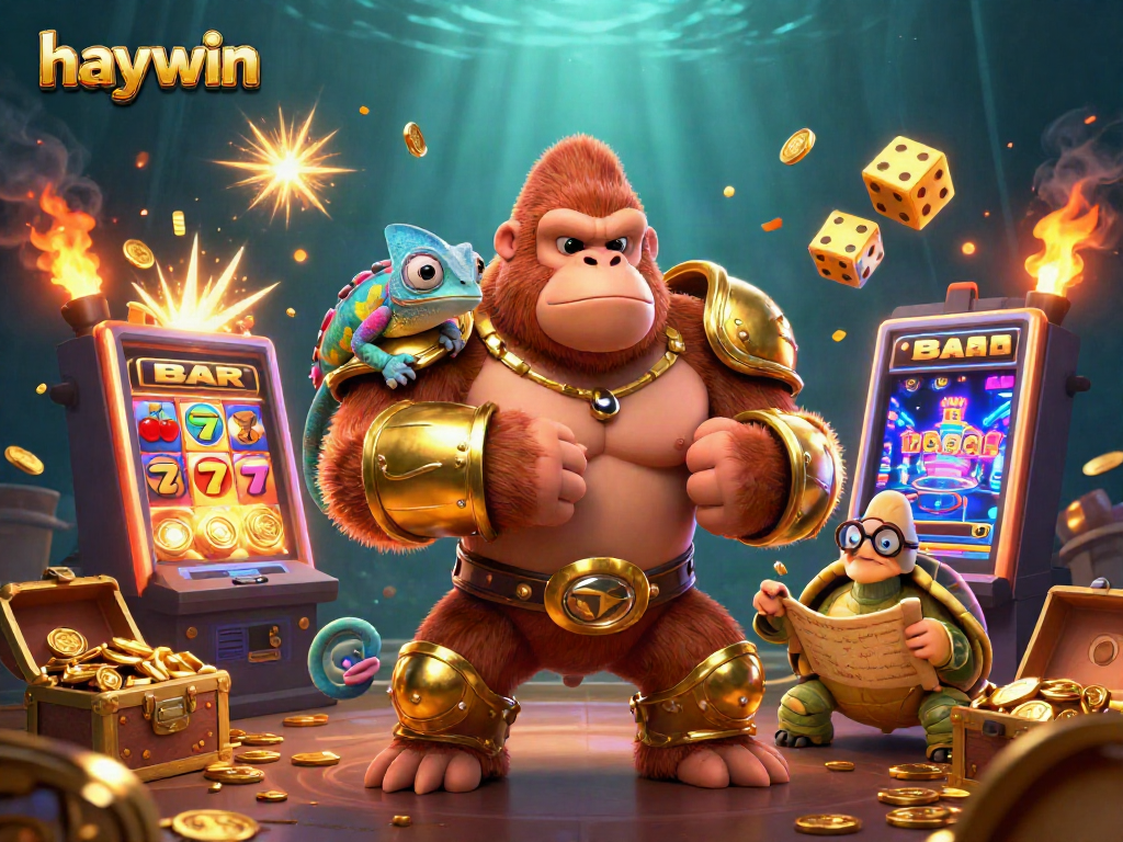 Experience the excitement of haywin's casino world with vibrant characters, slot machines, and dynamic action.