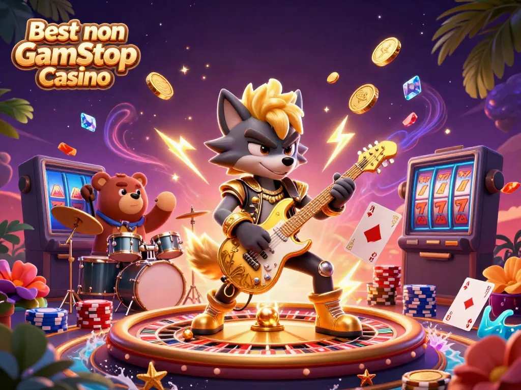 Experience the excitement of the Best non Gamstop Casino with a lively 3D casino stage scene.