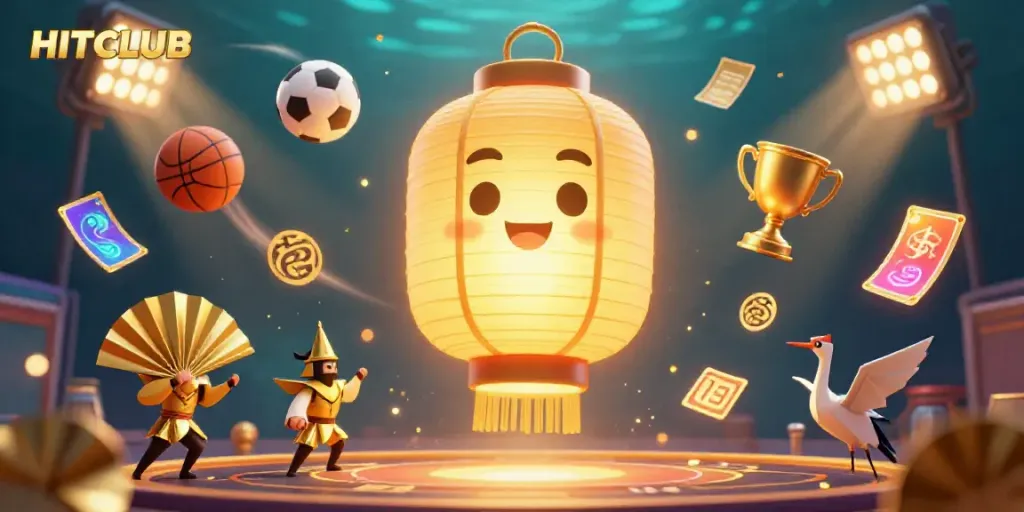 Experience lucky moments at HITCLUB with vibrant 3D casino elements and golden lantern spirit.