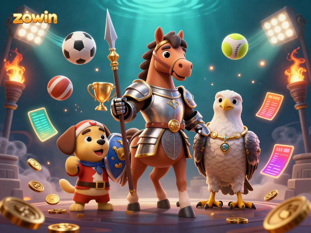 Zowin integrates medieval themes with vibrant sports betting elements in a unique casino scene.