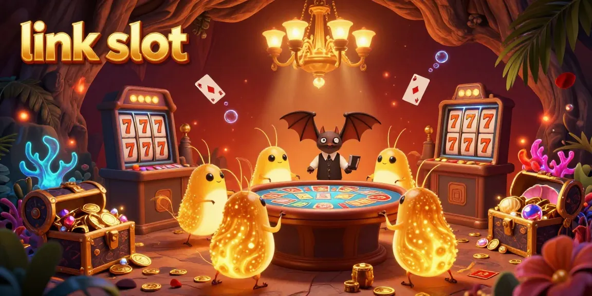 Experience the thrilling link slot adventure with glowworms illuminating a vibrant casino scene.