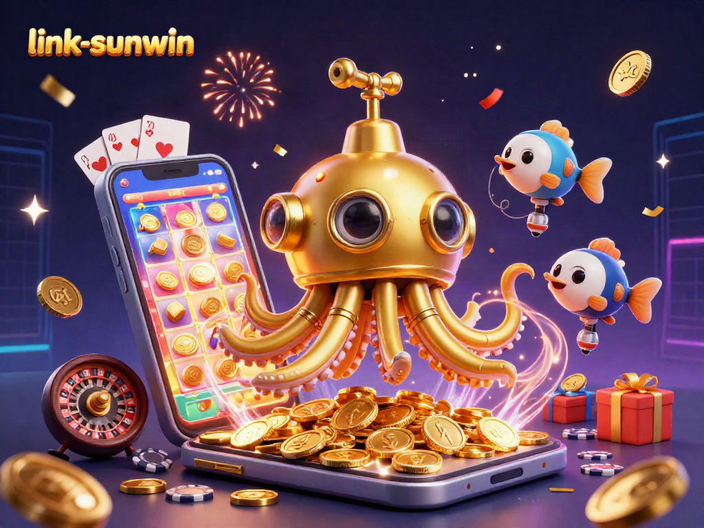 Experience thrilling wins at link-sunwin with golden kraken submarine amid cheerful casino elements!