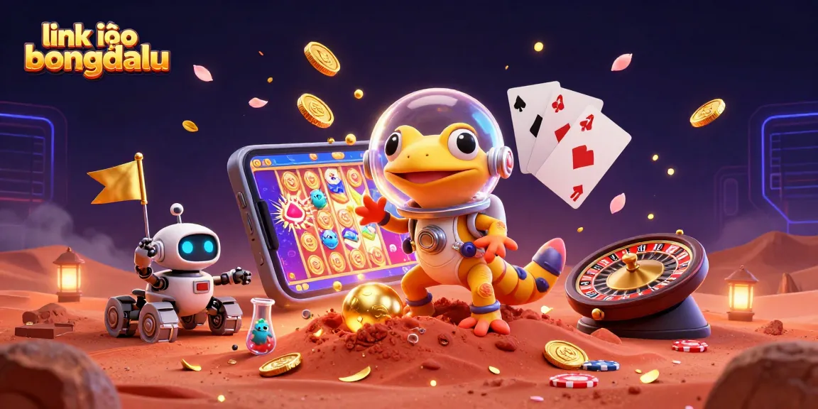 Engage with link vào bongdalu in a vibrant casino scene, featuring an intergalactic gecko and dynamic gaming elements.