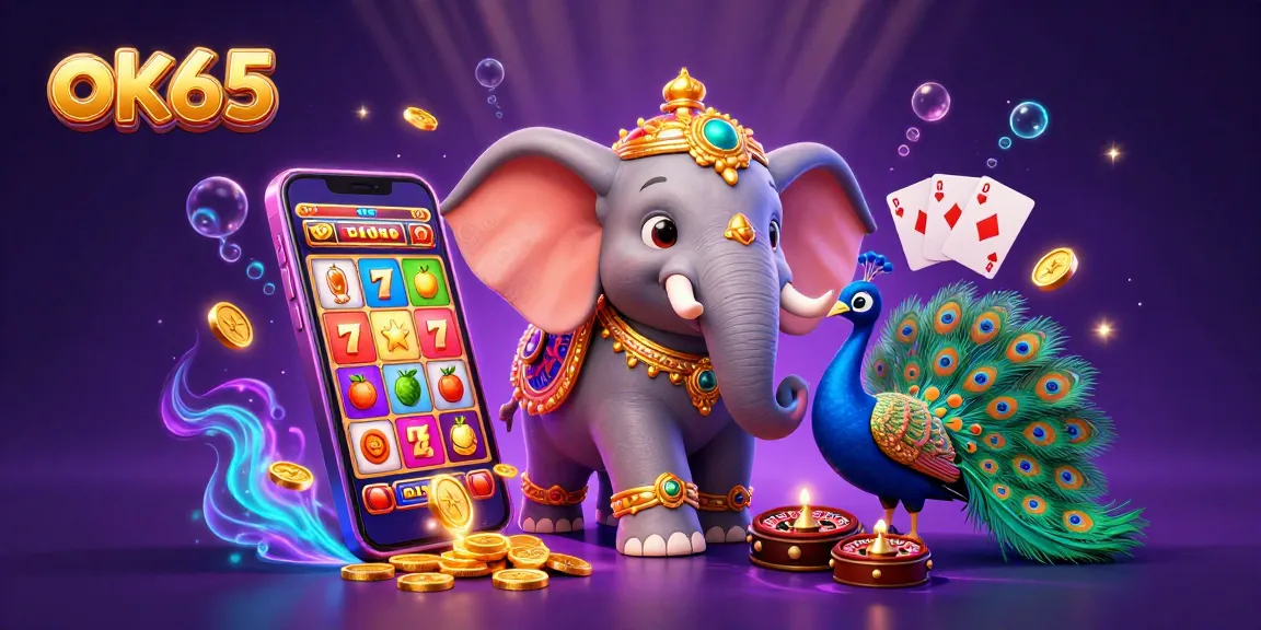 Engage with thrilling slot games featuring ok65 and dynamic wins in this vibrant illustration.