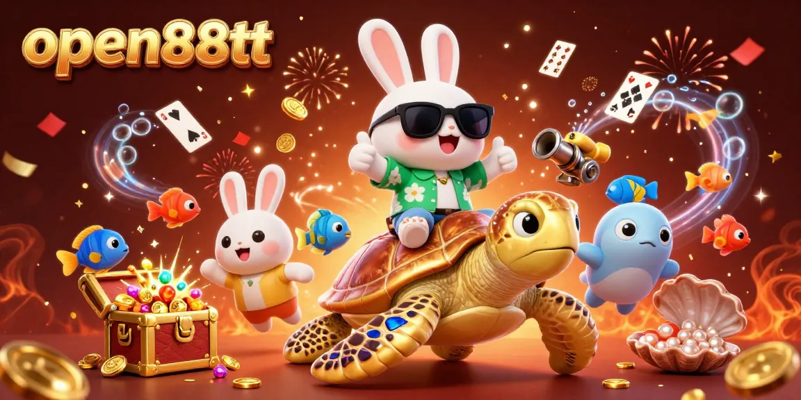 Experience the excitement of open88tt casino gaming with a lucky rabbit and golden sea turtle in a vibrant underwater scene.