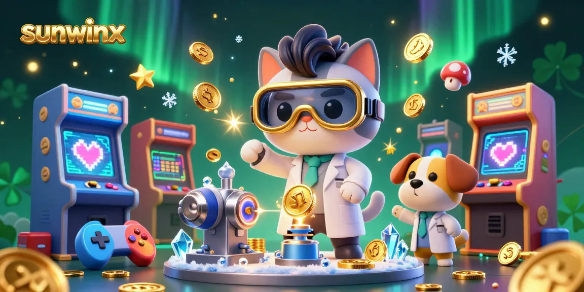 Engage in thrilling gaming at sunwinx with vibrant visuals showcasing mad scientist characters and dynamic arcade elements.