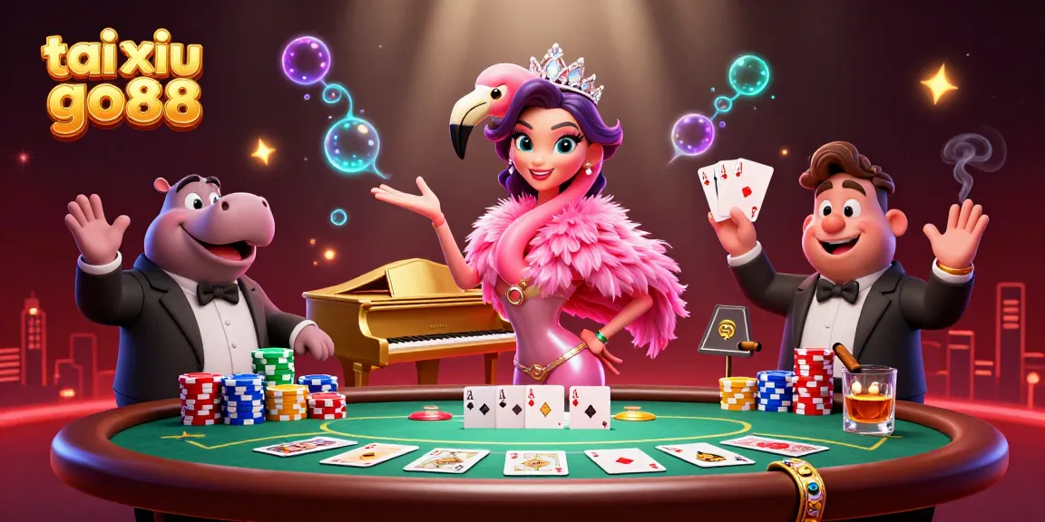 Engage in exciting tai xiu go88 gameplay amidst vibrant casino scenes with characters and game elements.