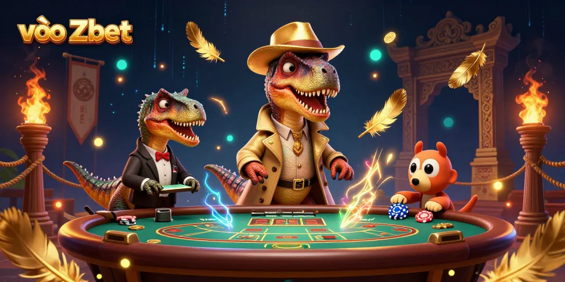 Engage in thrilling gameplay at vào Zbet with action-packed casino scenes featuring vibrant dinosaurs.