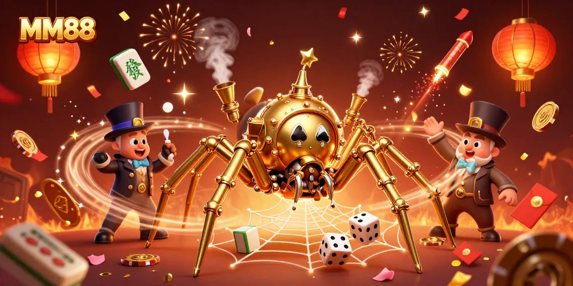 Engaging MM88 gaming scene featuring steampunk elements, celebrating with vibrant confetti and dynamic gambling symbols.