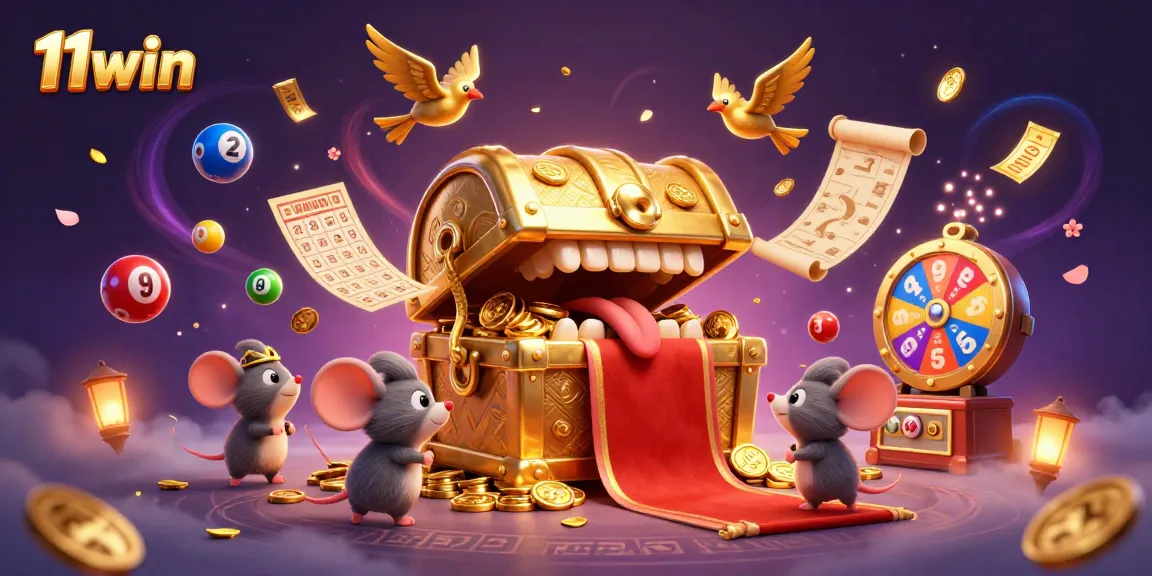 Engage with rich gaming elements at 11win featuring a vibrant casino scene full of treasure.