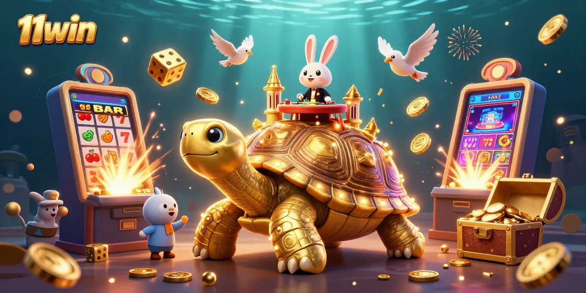 Experience excitement at 11win with a golden tortoise casino scene, bursting with action!