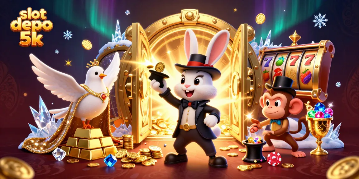 Get ready to spin and win with slot depo 5k featuring a 3D magician rabbit and dazzling treasures surrounding it.