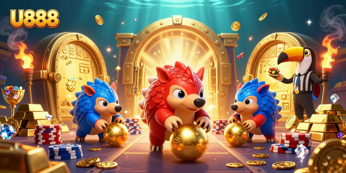 Experience thrilling gameplay with U888's vibrant casino atmosphere featuring lively pangolins and poker chips