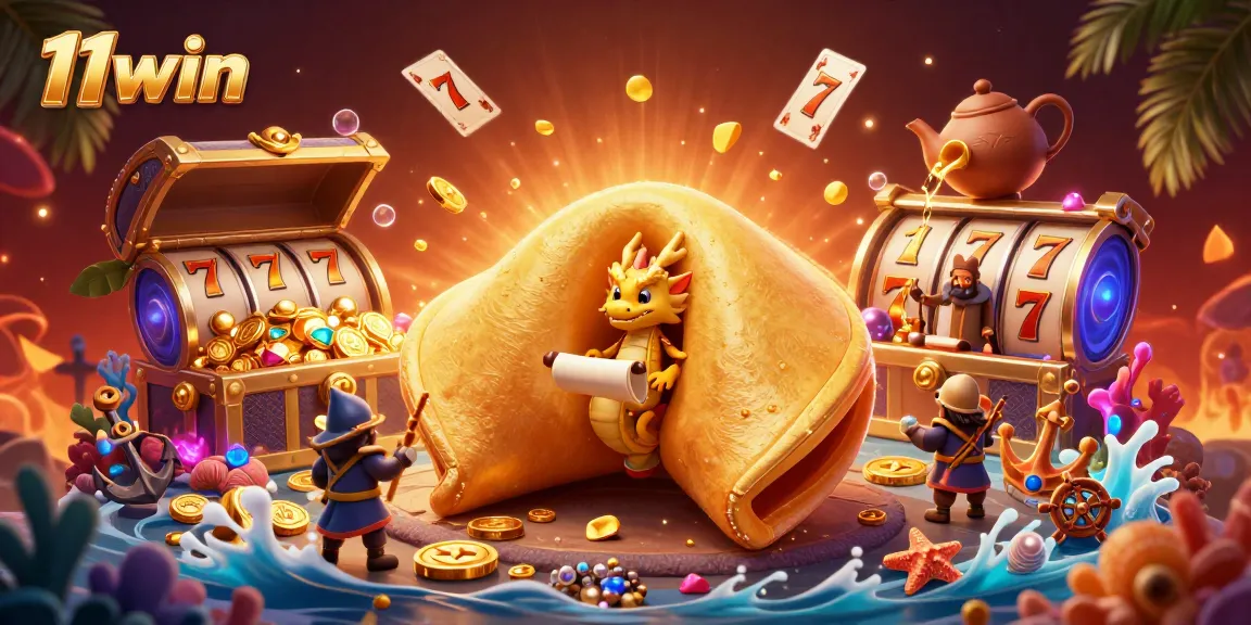 Experience thrilling moments at 11win with a fortune cookie and magical casino elements.