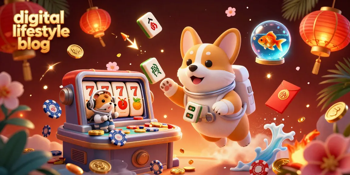 Explore a vibrant scene from a digital lifestyle blog featuring a corgi astronaut floating in a space casino.