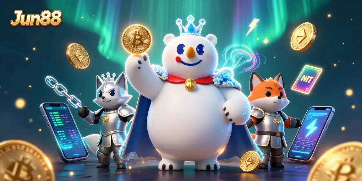 Engage with Jun88's exciting gaming world featuring dynamic crypto elements and 3D characters.
